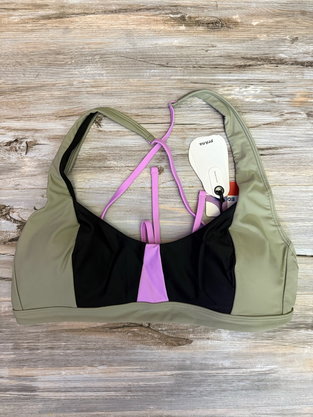 Prana Bikini Top Women’s Large Athletic Sports Bra Tulum Top Black Color Blocked